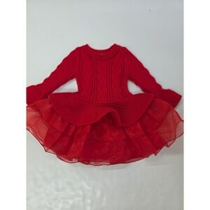 Just Lizzy Baby Girl Red Cable Knit Tulle Sweater Dress 12M Holiday Christmas‎